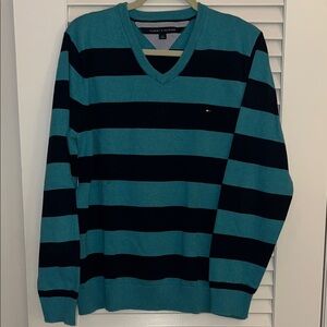 Tommy Hilfiger Men's Striped V-Neck Sweater - Large EUC